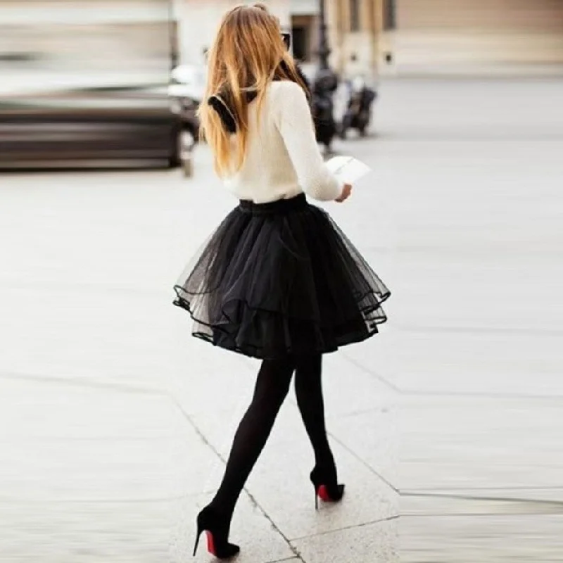 Mini short Puffy Black tulle Skirt With Ruffles Fashion Classic Denim Mini