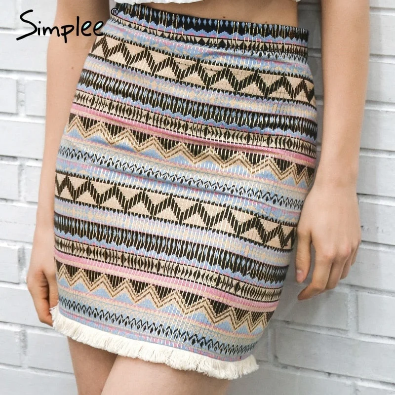 Vintage pencil skirt women ethnic mini skirt Ruffled Mini Skirt