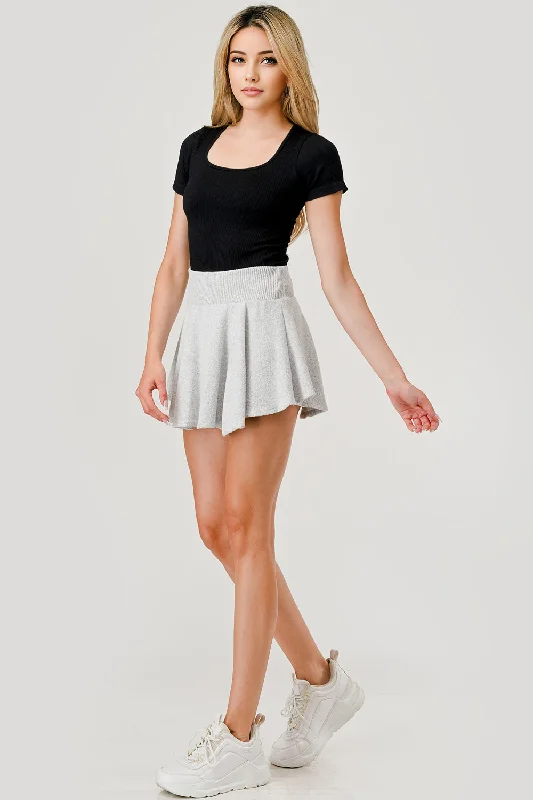 Wholesale Womens Sweater Knit A-line Ruffle Mini Skirt - Light Heather Gray High-Waist Skirt Look