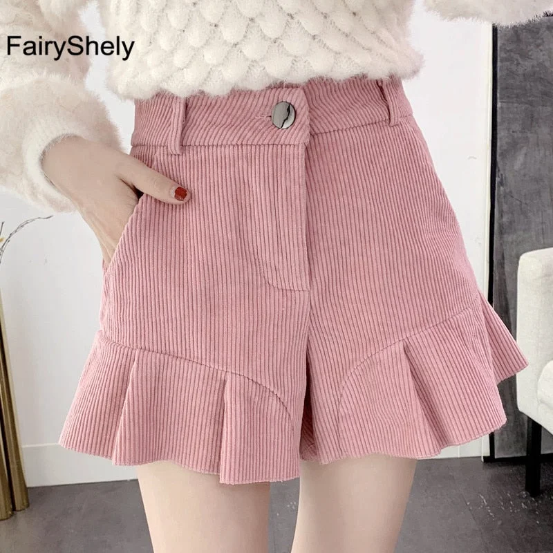 Winter Warm Women Wide Leg Shorts High Waist  Shorts Casual Chic Shorts Ripped Denim Skirt