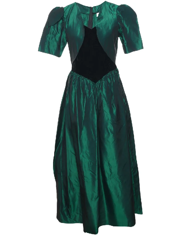 1980s Dark Green Evening Dress - S Preppy party dresses