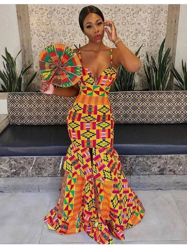 African Kente Mermaid Gown Versatile party dresses for any occasion