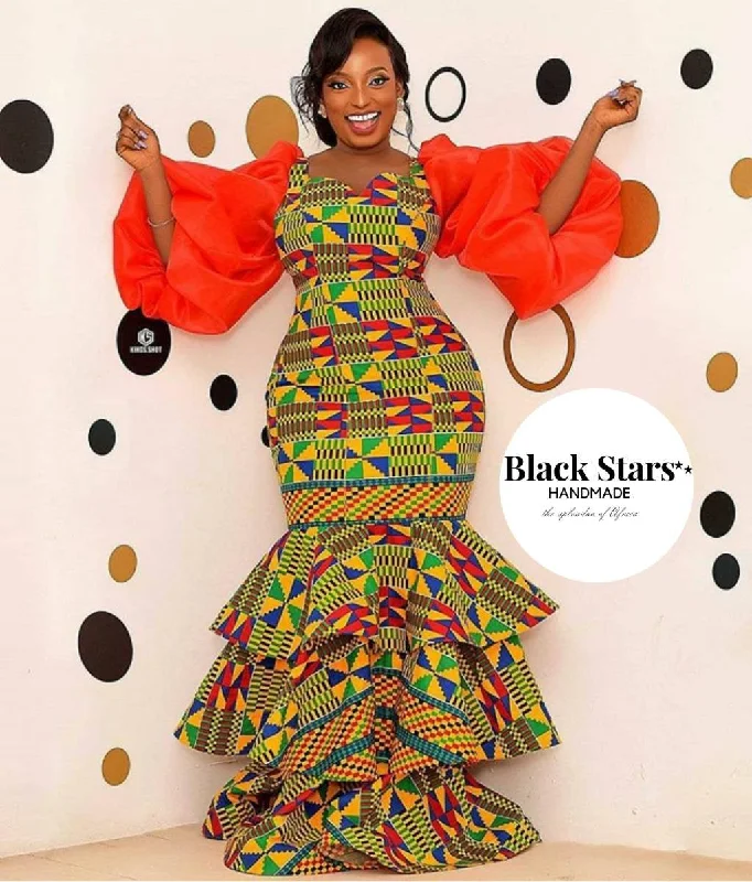 African Kente Print Mermaid Gown Knitted party dresses