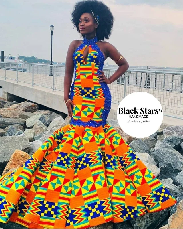 African Mermaid Gown| Kente Prom African Dress| Ankara Women's Wear| Wedding Guest Dress| Kente Print Long Dress| Dashiki| Kitenge| Kente Dinner party dresses