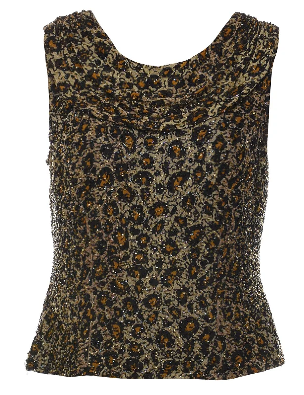 Animal Print Beaded Silk Party Top - M A-line party dresses