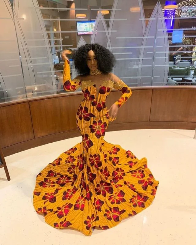 Elegant Ankara Mermaid Gown for Prom and Weddings Cotton party dresses