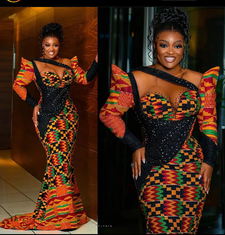 Embellished African Kente Mermaid Gown. Customised Wedding Guest Dresses. RESERVED for Mariam Seck. Maternity party dresses