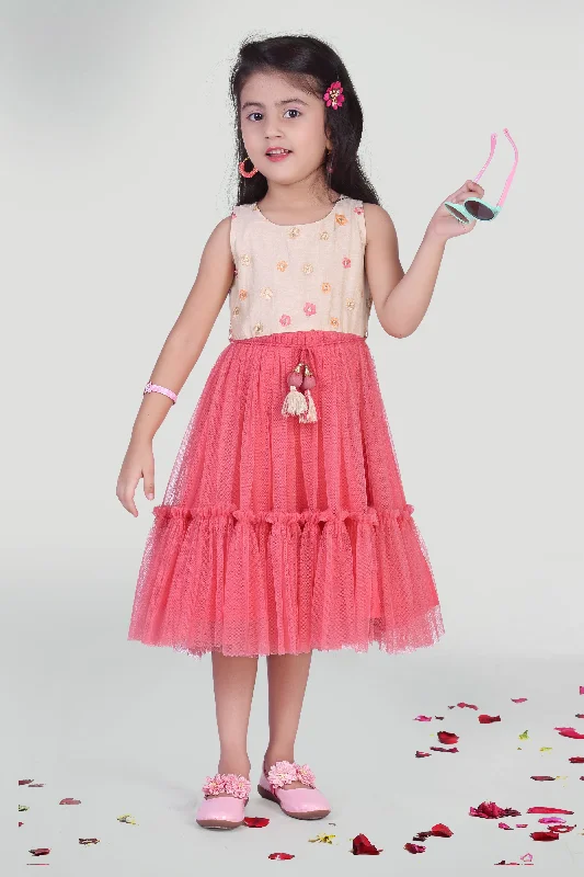 Girls White And Coral Net Party Dress For Girls Designer party dresses