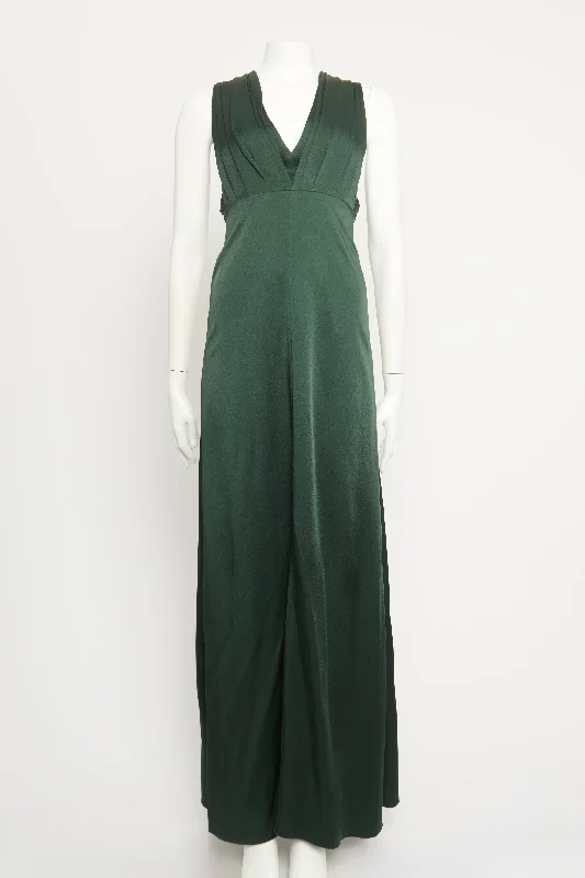 Green Gathered V Neckline Preowned Evening Dress Y2K party dresses