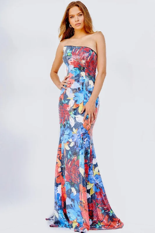 Jovani 23907 Long Strapless Floral Print Prom Gown Casual party dresses