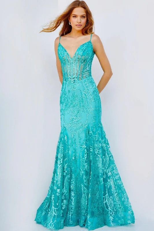 Jovani 22388 Long Spaghetti Strap Lace Mermaid Prom Gown Holiday party dresses