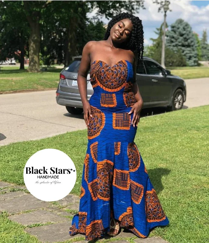 Women's African Clothing| Ankara Mermaid Gown| Blue Wedding Guest Dress| Traditional Wedding Gown| African Bridesmaids Dress| Dashiki Wear Cocktail party dresses