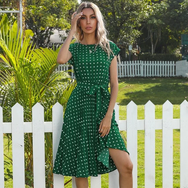 Amy Fashion - New Polka Dots Sleeveless Pleated Dresses Beaded unclassified dresses