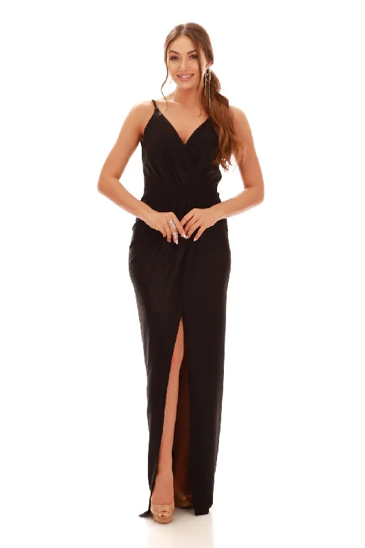 Angelino Black Laky Chiffon Cruve Slit Evening Dress Breathable unclassified dresses