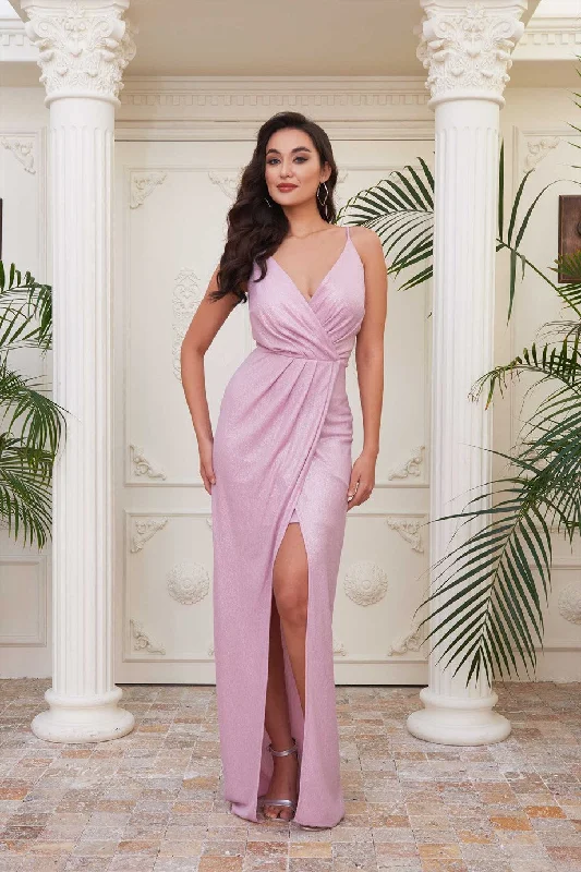 Angelino Pink Laky Laki Chiffrase Slit Evening Dress Lounge unclassified dresses