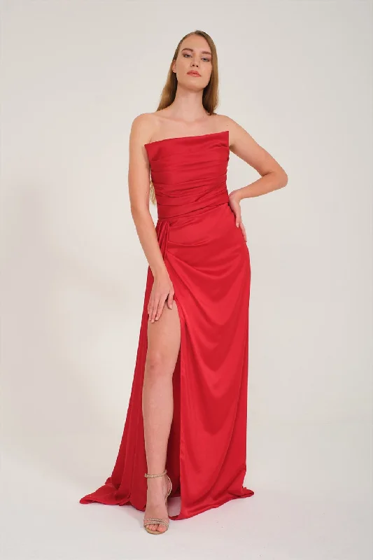 Angelino Red Slit Satin Evening Dress Cat Ear Dress Designer unclassified dresses