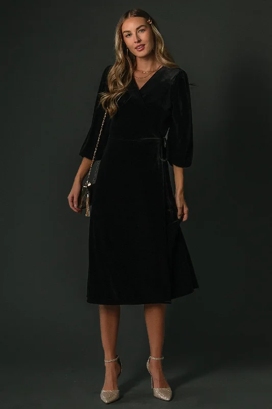 Beckinsale Velvet Wrap Dress | Black One-shoulder unclassified dresses