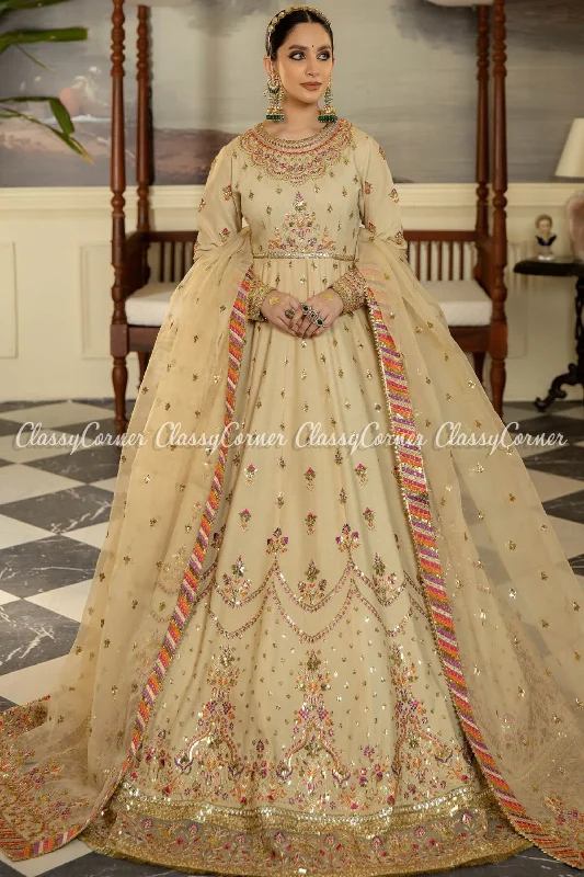 Beige Orange Silk Embroidered Pakistani Gown Dress Plus size unclassified dresses