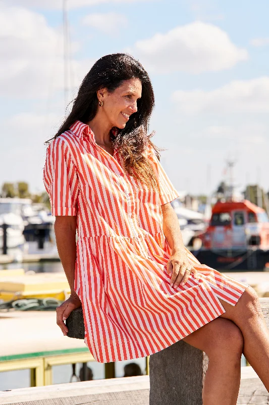 Betty Basics Denver Cotton Dress Tangerine Stripe Affordable unclassified dresses