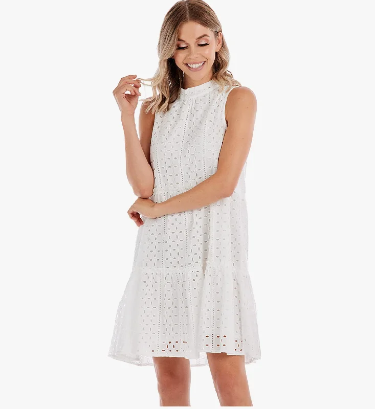 BILES EYELET DRESS WHITE Striped unclassified dresses