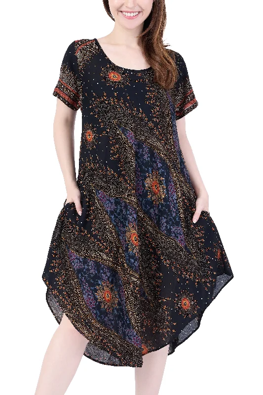 Black Flower Eye Dress with Sleeves and Two Pockets Y2K unclassified dresses