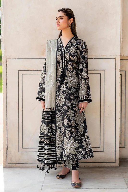 Black Grey Printed Viscose Suit Best floral dresses for elegant looks