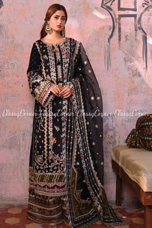 Black Multicolor Raw Silk Embroidered Salwar Kameez Wedding guest unclassified dresses