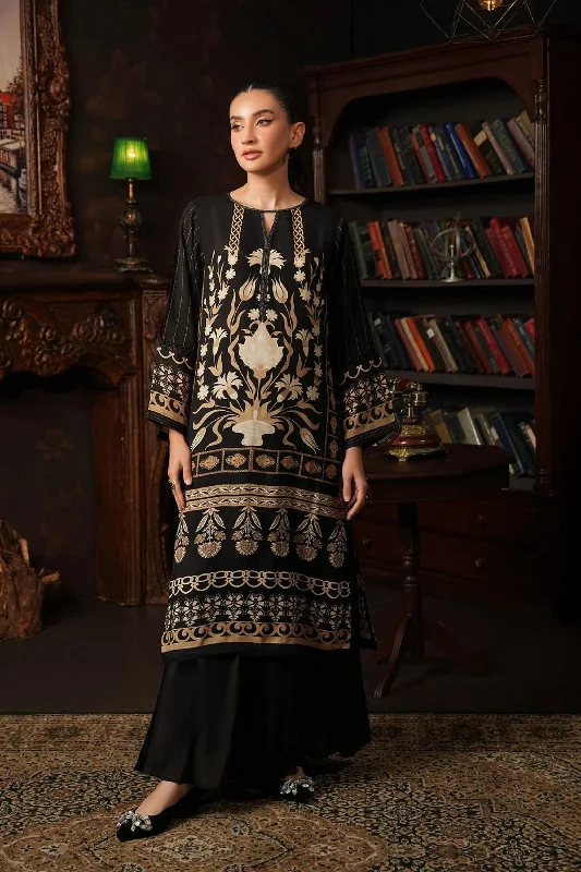 Black Silk Readymade 2PC Suit Floral unclassified dresses