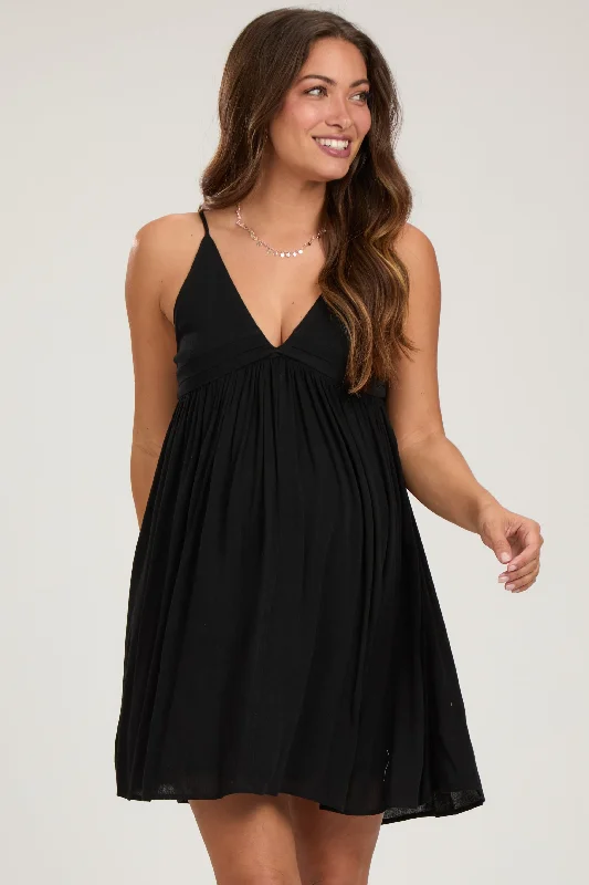 Black Sleeveless Deep V-Neck Maternity Dress Anniversary unclassified dresses