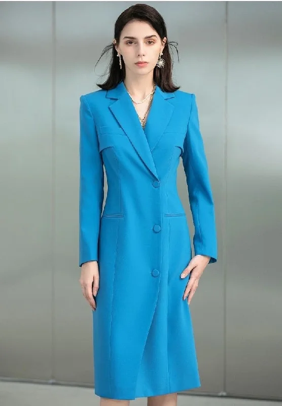 Blue Doublebreasted Coat Dress Earthy tone unclassified dresses