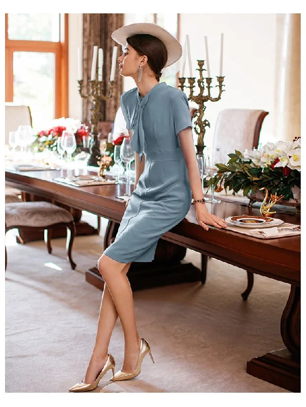 Blue Elegant Ruffle Professional Work Dress Engagement unclassified dresses