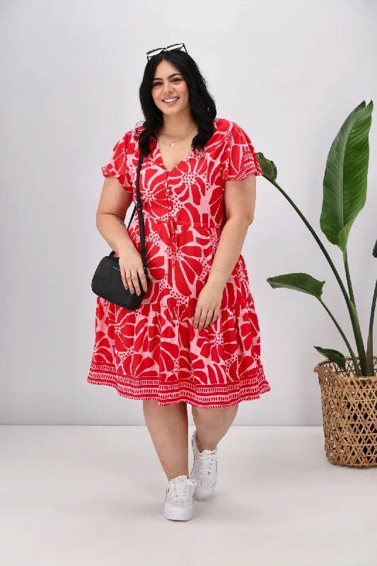 Boho Australia Cerise Dress Red Print Organza floral dresses