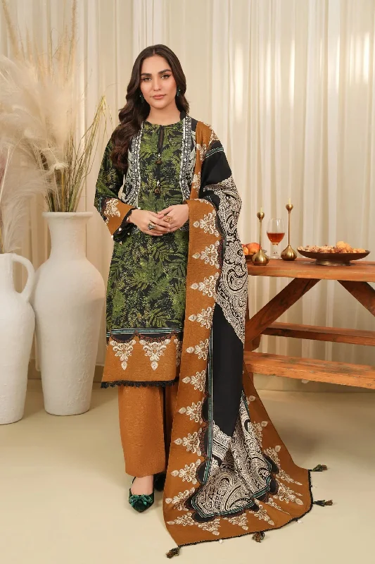 Bottle Green Printed Khadar Suit Fashion-forward floral dresses