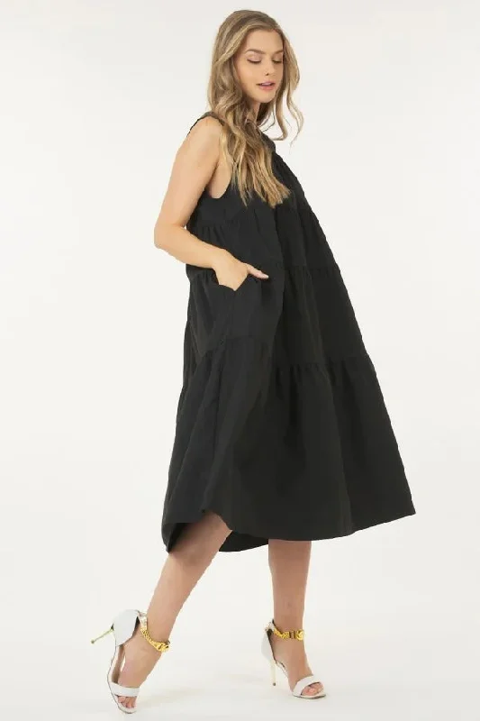 Sleeveless Basic Stretch Poplin Dress With Layers Summer unclassified dresses