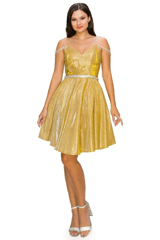 Gold Pleated Bodice Junior Bridesmaid Dress for Women, Sizes XS-3XL Monochrome unclassified dresses