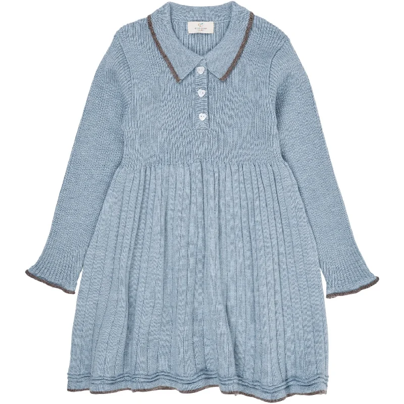 COPENHAGEN COLORS Dusty Blue/Natural Mel Combi Merino Polo Dress Affordable unclassified dresses