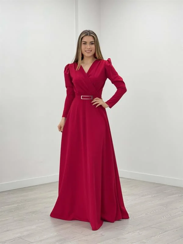 Crepe Fabric Cruiser Collar İs A Weight Dress - Red Beaded unclassified dresses