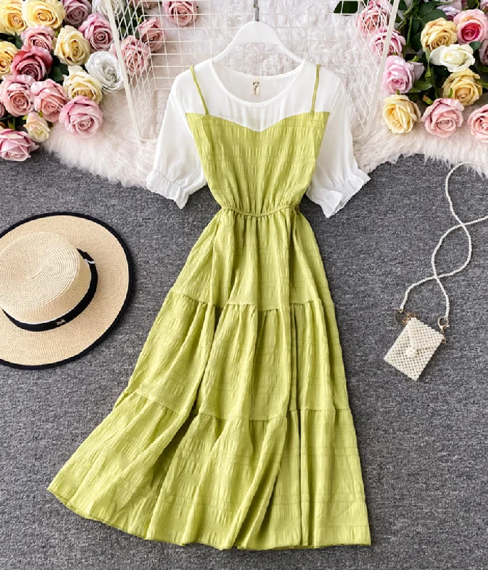 Cute A line round neck stitching dress summer dress  1230 Embroidered unclassified dresses