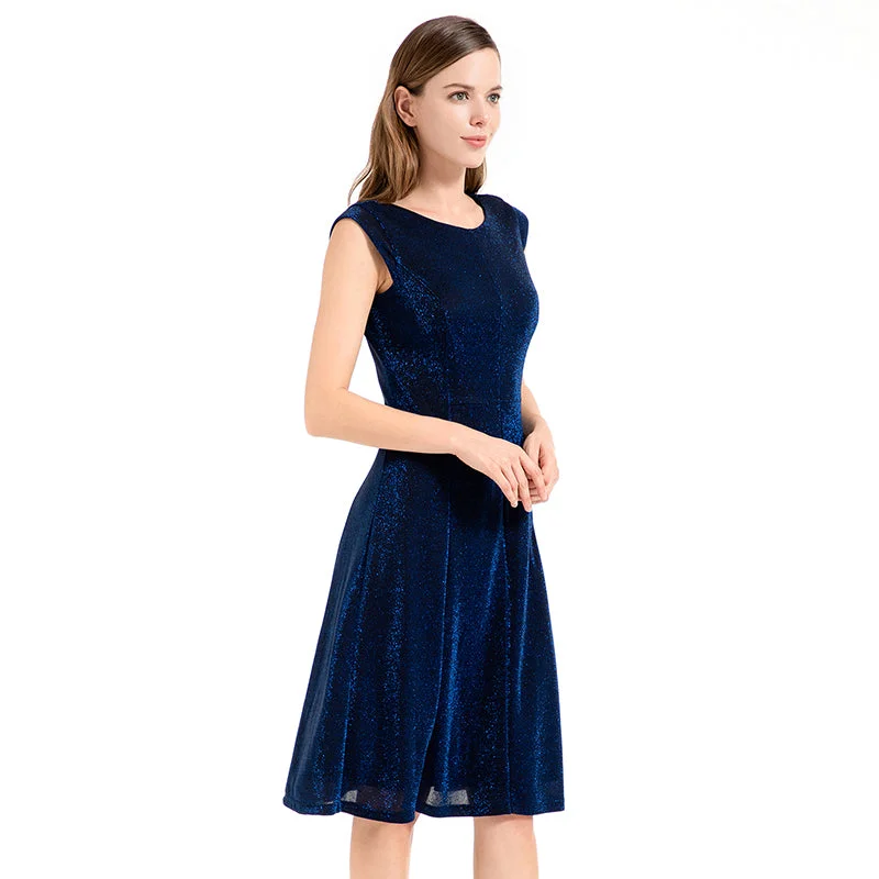 Dark Blue Elegant Casual Summer Cap Sleeve Dress Long unclassified dresses