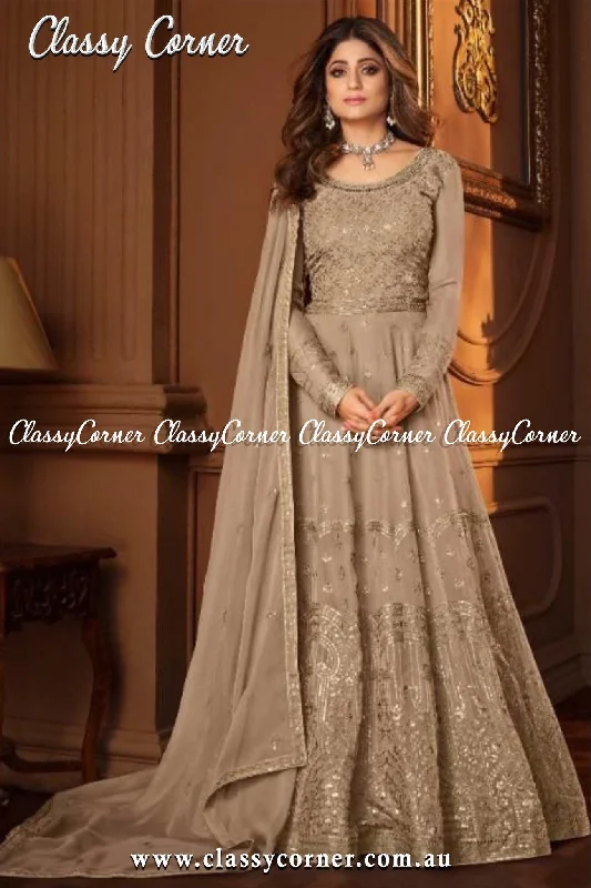 Dusty Beige Georgette Gown Dupatta Winter unclassified dresses