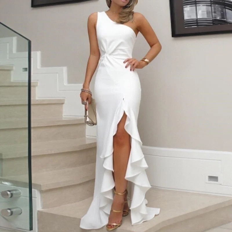 Amy Fashion - Elegant One Shoulder Bandage Sexy Sleeveless Dress Lightweight unclassified dresses