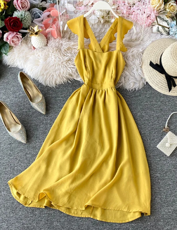 Fashion girl dress A line yellow summer dress  1220 Elegant unclassified dresses