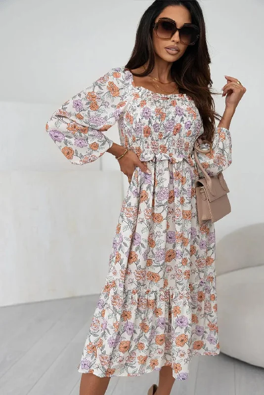 Floral Smocked Square Neck Dress Best floral dresses for beach vacations