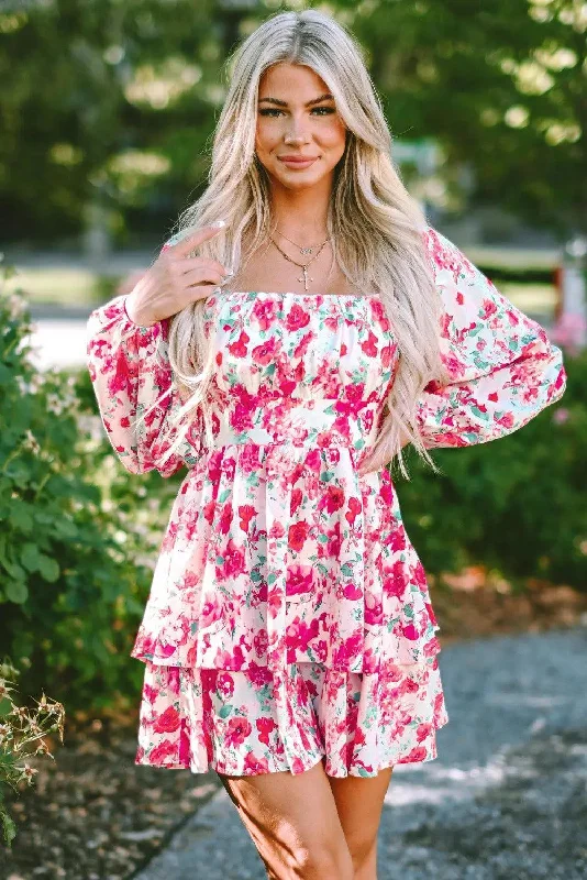 Floral Square Neck Layered Dress Floral dresses under $100