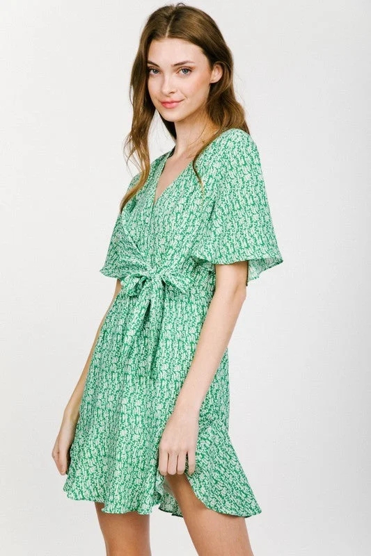 Green Dot Tie Waist Dot Dress Summer unclassified dresses