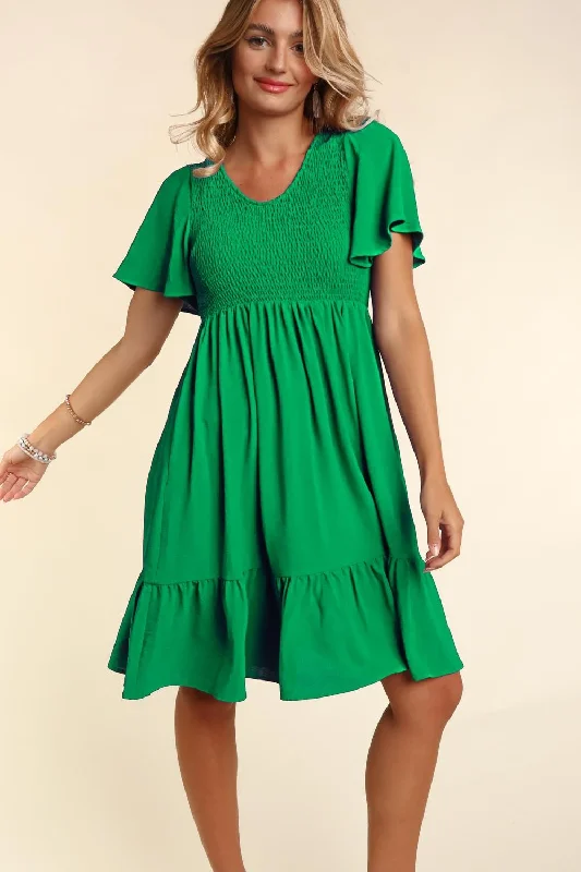 Green Smocked Ruffle Hem Dress Formal unclassified dresses