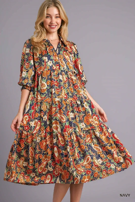 Jewel Print Tier Dress Retro floral dresses