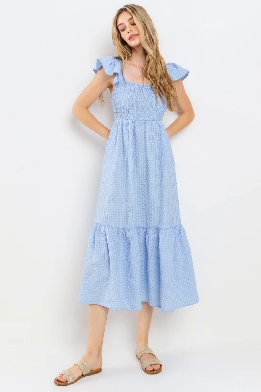 Light Blue Sleeveless Smocked Tiered Dress Striped unclassified dresses