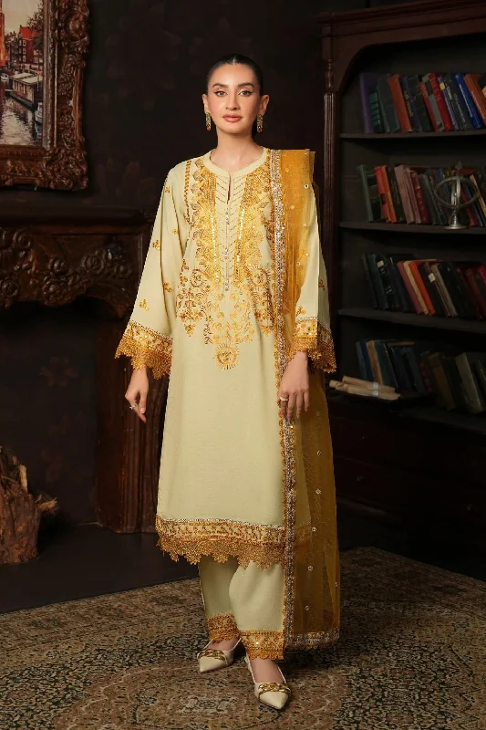 Light Yellow Silk Readymade 3PC Cotton unclassified dresses