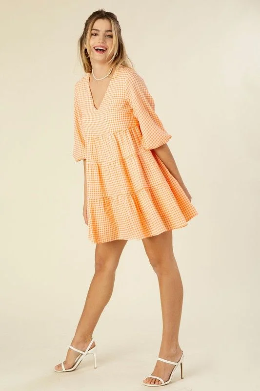 Lilou Gingham checked tiered dress Embroidered unclassified dresses